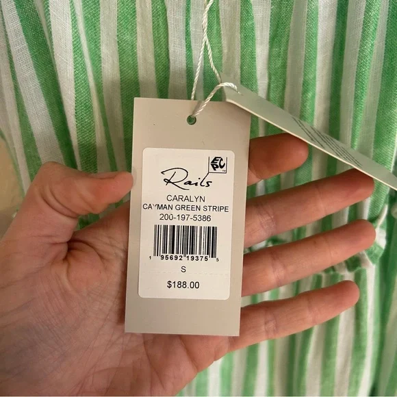 Rails Carolyn Tiered Babydoll Dress Cayman Green Stripe Beach Coastal Loose - Picture 11 of 15